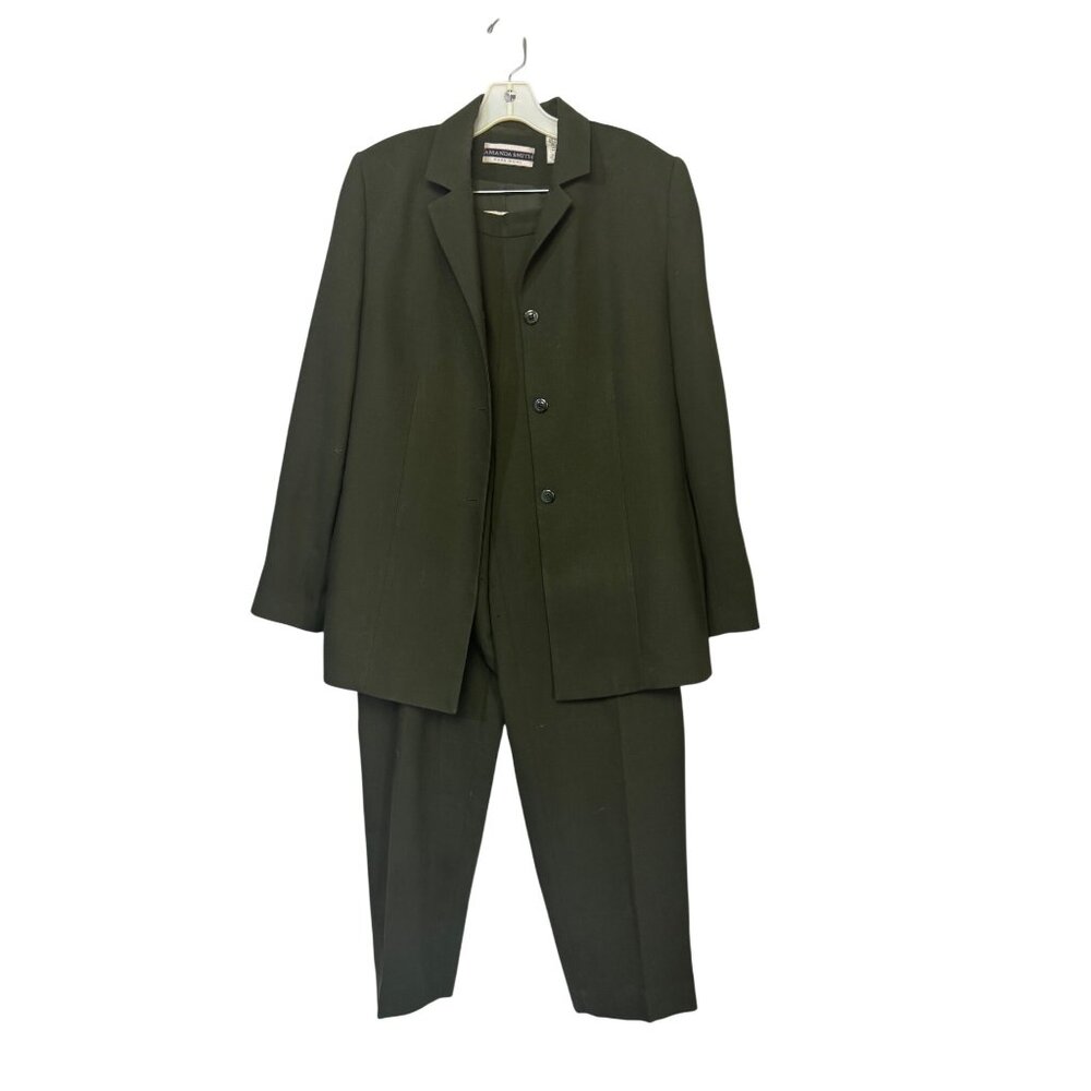 Amanda Smith Womens Blazer & Pants Olive Green Size 12 100% Wool Classic Fit